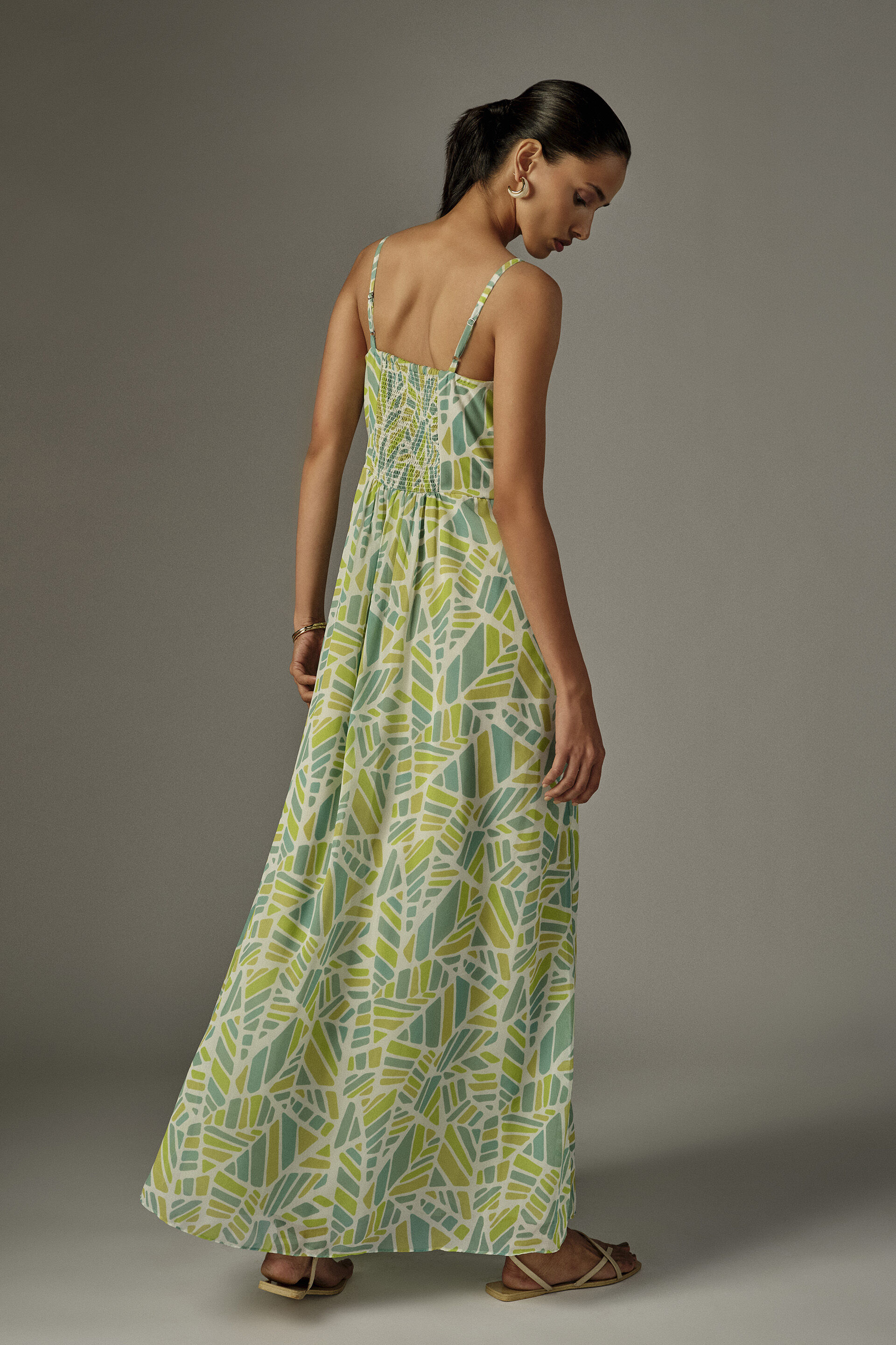 Fit & Flare Printed Maxi Dress in Green, Green, image 5
